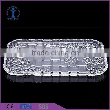 new 2016 whoesale rectangle shaped clear glass fruit plate/dinner set/square glass dinner plate