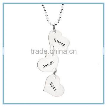 Dangling Hearts Stainless Steel Necklace for Three Names