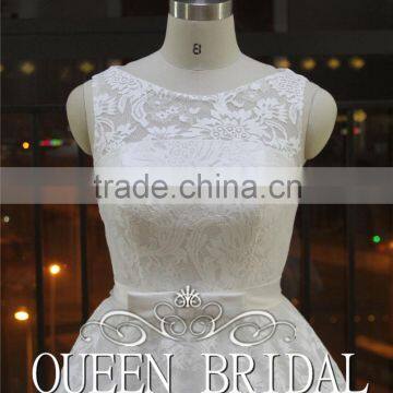 Newest Style Sleeveless Appliqued Sash Patterns Of Lace Tea Length Wedding Dresses photo-4