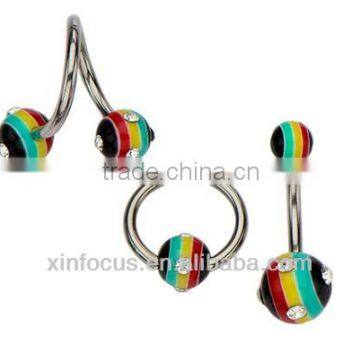 14g assorted rasta jewelry. All acrylic balls with gems in a twist, CBR and navel barbell