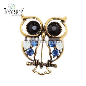 Christmas present mix color hollow alloy owl with crystal brooch jewelry