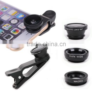 YZ301 Universal mobile phone camera lens kit fisheye lens+wide angle+macro lens for iphone 6