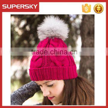 A-514 cable knitting fur pom beanie pom knit pattern cable beanie hat cable knit pom beanie