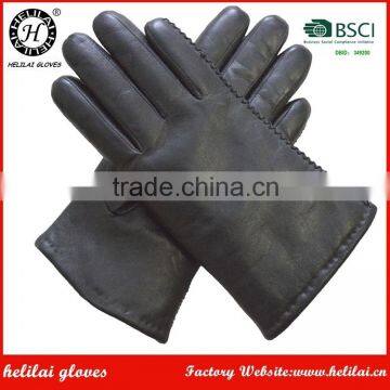 Helilai Black Plain And Daily Life Men Sheep Leather Warm Gloves In Winter