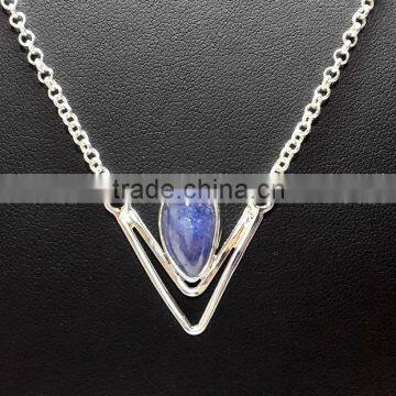 Tanzanite Pear Cabochon Necklace, 925 Solid Sterling Silver Necklace, Designer Natural Gemstones Necklace