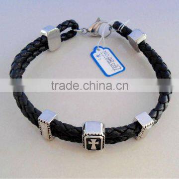 new arrival bracelet, skull head leather bracelet, genuine leather bracelet with steel clasp,skull leahter bracelet AB037