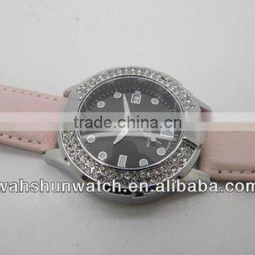 2013 Hot Sale Ladies Cheap Watch Simple Cartoon Dial Pink Leather Strap Watch