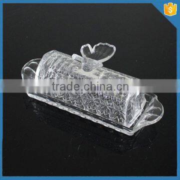 Decorative butterfly crystal glass butter dish with lid