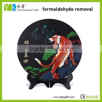 Glory tiger round plate activated carbon carving art decorative piece international