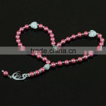 Latest Design 8mm Red Beads Necklace With Rhinestone and 4mm Small Bead Tassel Girl Necklace photo-2
