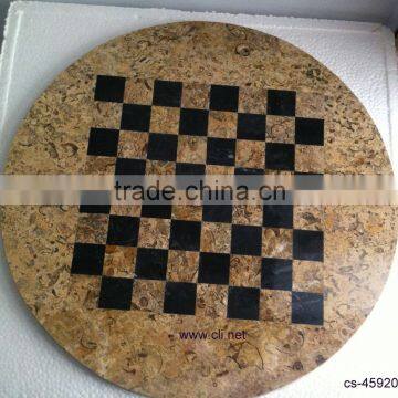 Coral Black Marble Round Chess Set