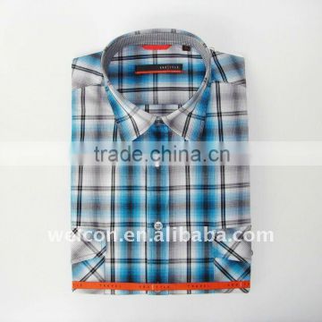 men's casual classic blue plaid cotton shirt