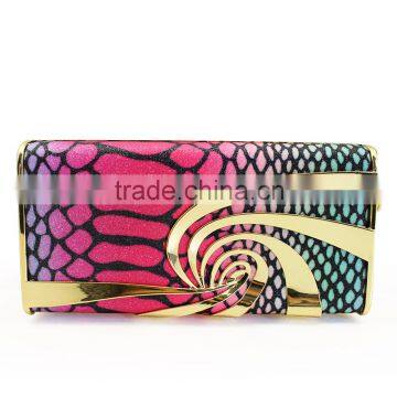 2015 new product spiral metal shiny hardbox ladies' clutch bag