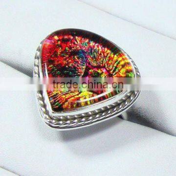 Sterling Silver Ring, Dichroic Glass Ring, Fashion Ring