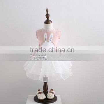 Popular Lovely Rabbit Cartoon Children Sleeveless T-shirt with Lace Skirt, Girl Skirt Suit