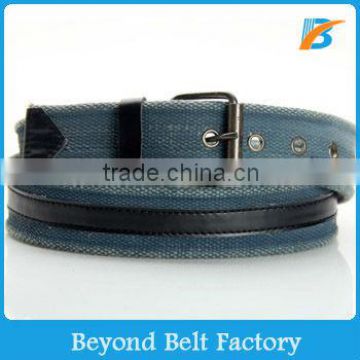 Men's Heavy Cotton Washed Web Belt with Leather Tab and Grommet