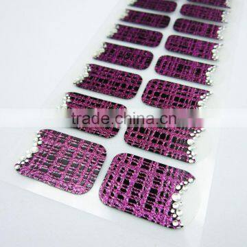 Custom sexy purple glitter nail art sticker waterproof nail wraps fashion design nail polish strips factory