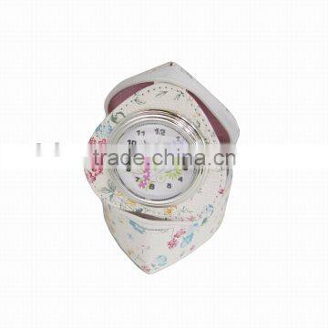 Travel alarm clock with color leather cosmetic pocket