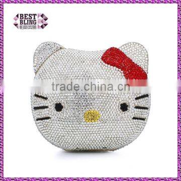 animal cat face pain crystal party stone evening plain crystal clutch bag (D001)