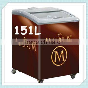 151L small sliding curved glass top door ice cream showcase chest freezer display freezer