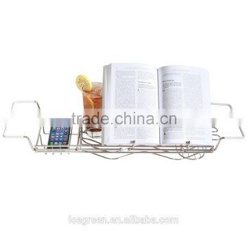 Stainless Steel Bathtub Caddy With Extending Sides and Book Holder photo-2