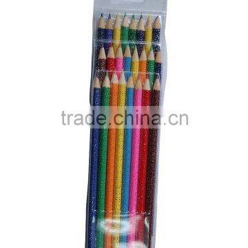 Office and school supplies OEM Eco-friendly round wood glitter color pencil