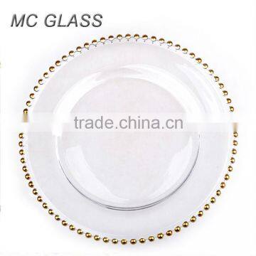 High Quality Kitchen Decorative Gold Silver Glass Beaded Charger Plate Wholesale