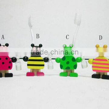 Wooden Cartoon Brush Holder With 2 Minutes Hourglass photo-2