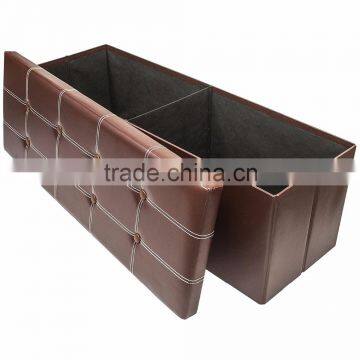 Faux Leather Folding Ottoman Storage Shoe Bench Armless, Chocolate 43.3"x15"x15" photo-2