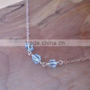 falak gems Silver Blue Topaz Necklace, Blue Topaz Cube Necklace