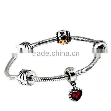 SRB0023 Fashion Jewelry 2015 Silver Tone Beads Bracelet Heart Shaped Charm Bead Bangle Custom Stainless Steel Bead Bracelet