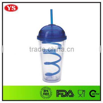 16oz Insulated Dome Lid Plastic Tumbler Cup With Curly Straw
