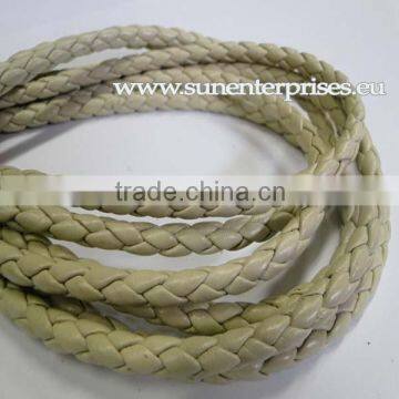 Braided Leather cords -6mm- CREAM