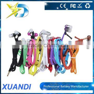 For Mobile Phone Promotional Cheap In Ear Zipper Stereo Earphone