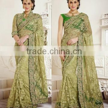 LIRIL GREEN GEORGETTE ON NET SAREE