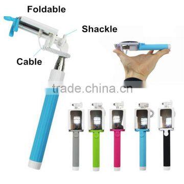 2015 Mini Wired Cable Selfie Stick TS-208 with mirror Extendable Selfie Monopod Stick