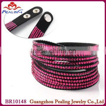 hottest sale new rose pink blink diamond stud leather bracelet