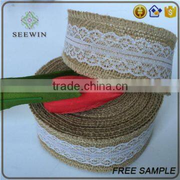 Popular Natural Jute Wired Fabric Lace Ribbon Bow photo-4