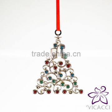 14K White Gold Plated Metal Xmas Tree Ornament With Crystals From Swarovski photo-2