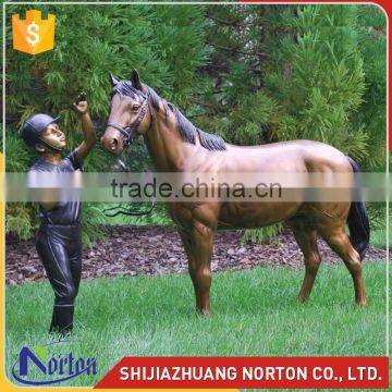 life size bronze child and horse statue supplier NTBH-S829X