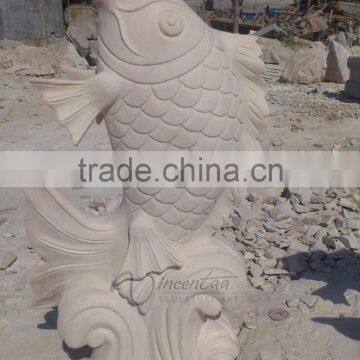 Cheap Natural Stone White Marble Chinese Fish Sculpture photo-4