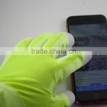 NMSAFETY 13 Gauge Knitted Hi-viz Green Nylon Liner Coated White pu on Palm and Grey Carbon on Top Three Fingers ESD Gloves photo-2