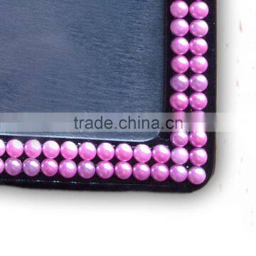 Pearl Style ID Holder, High Quality Promotion Gift PU Leather Badge Holder With Crystal Gem Decoration photo-3