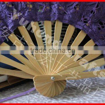 Purple Embroidery Lace Bamboo Wedding Fan photo-3