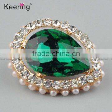 Keering-style hotsale nigerial green rhinestone pearl diamond button pins WBK-1465