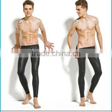 New Products 2016 Innovative Heated Thermal Underear Faux Leather Long John Tight Pants Men photo-3