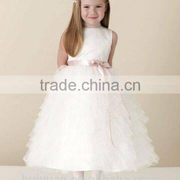 Cute Baby Gown Satin Lace Bow Girl Dresses Long photo-2