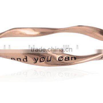 Quality rose gold metal twist bangle custom name logo twist bangle diy fashion twist bangle