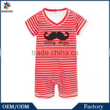 OEM Factory 2015 Summer Fashion Surfer Printed Infant Bodysuit Short Sleeve V-Neck Red Striped Baby Toddler Clothing