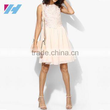 New Fashion Ladies Clothing 2016 Sleeveless Lace Chiffon Dress Elegant White Pleated Dress Pattern photo-3